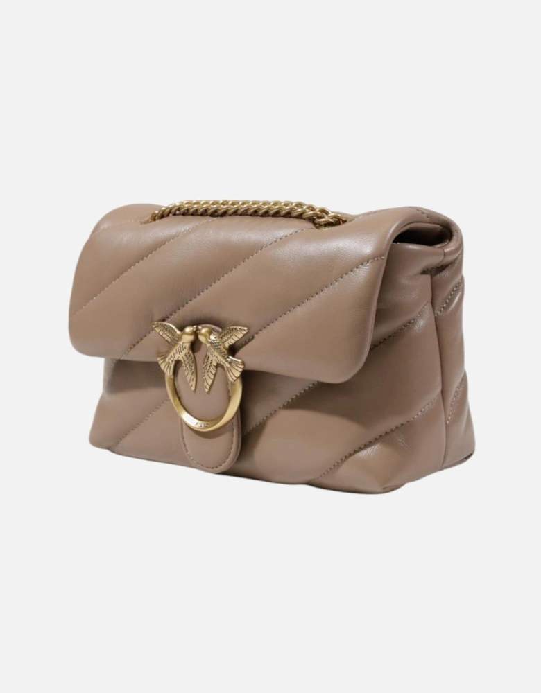 Leather Shoulder Bag with Inside Compartments Women - Beige