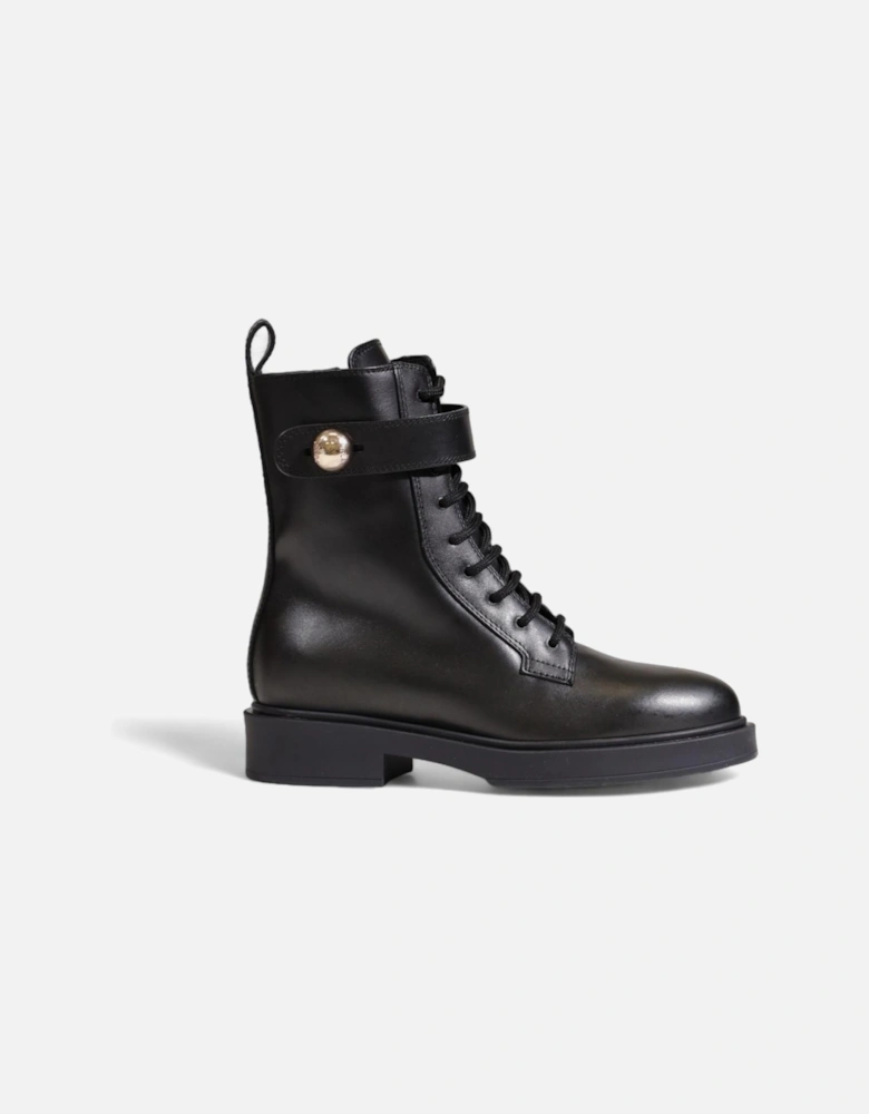 Black Leather Lace-Up Boots Women