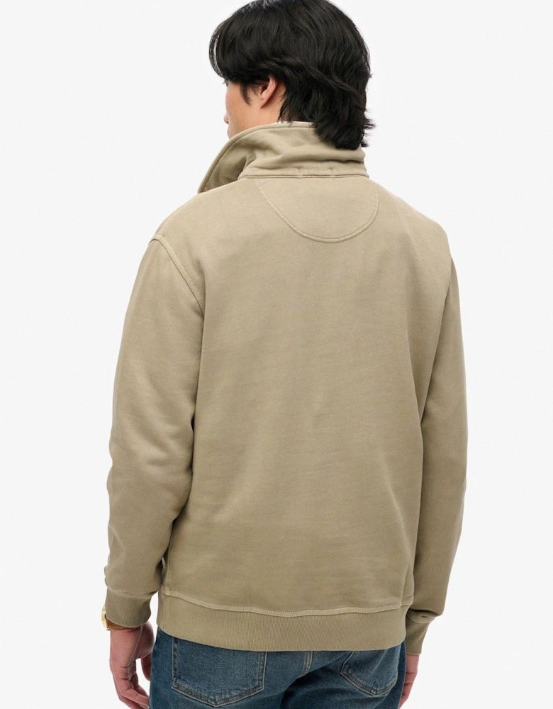 Contrast Stitch Half Zip Sweat Top - Light Khaki