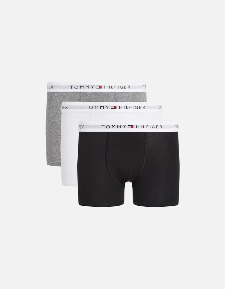 3-Pack Heritage Logo Boys Boxer Trunks, Black/White/Grey