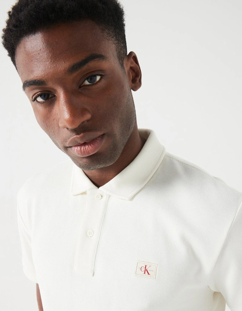 Left Chest Woven Label Polo Shirt - Off White