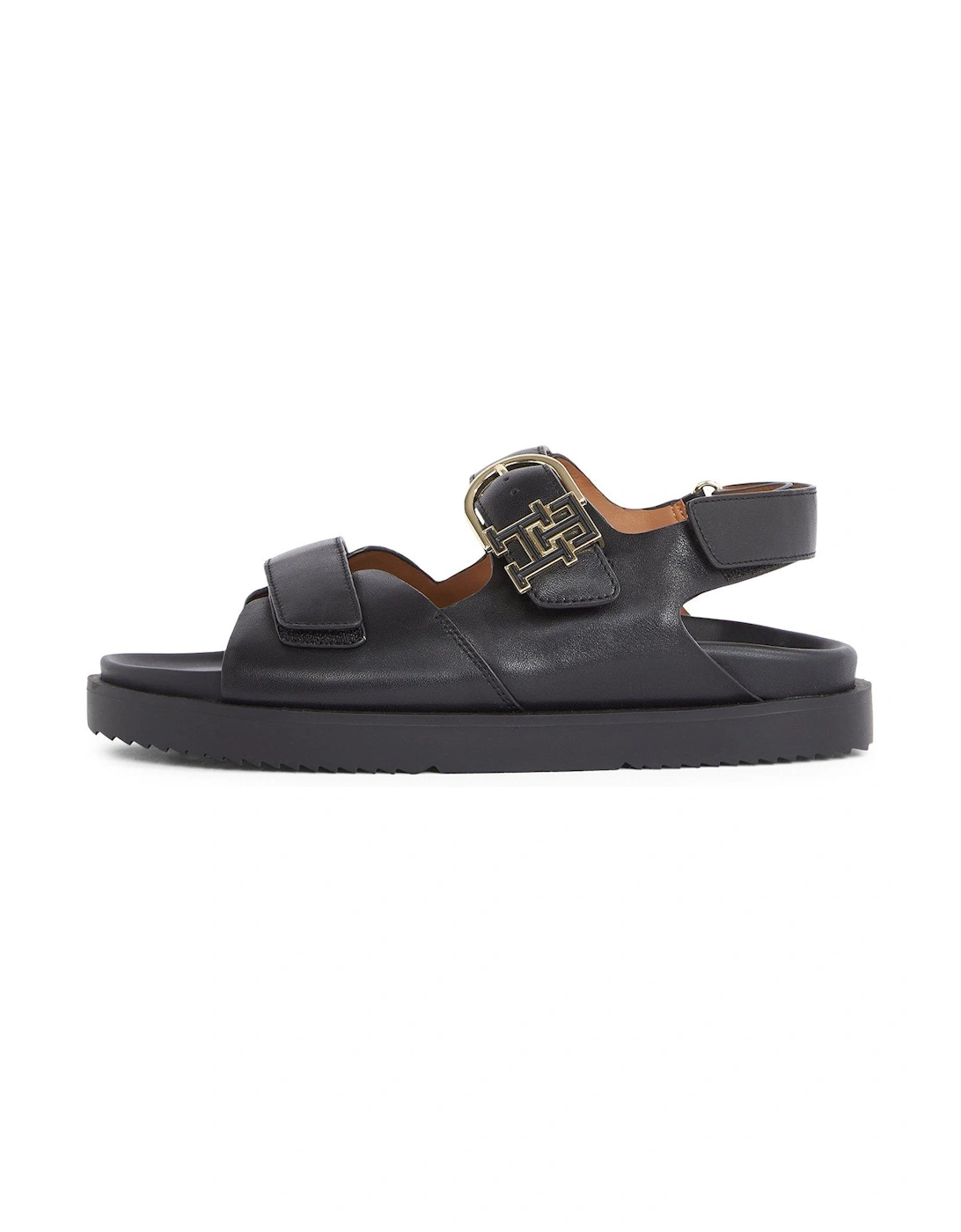 Leather Emblem Logo Sporty Sandal - Black