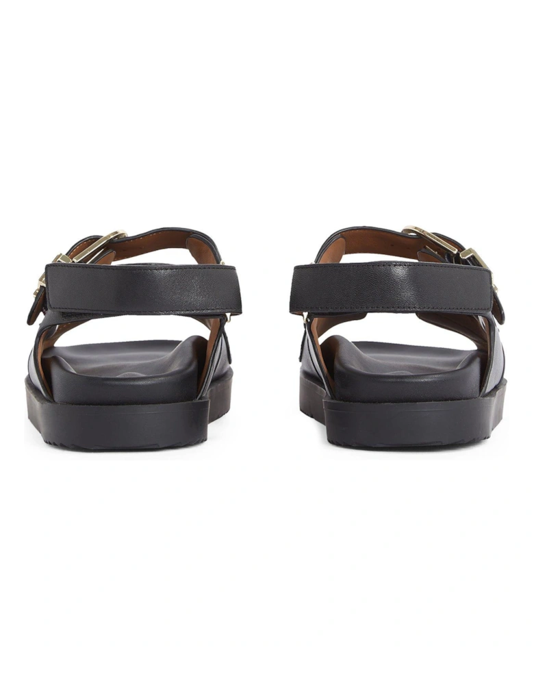 Leather Emblem Logo Sporty Sandal - Black