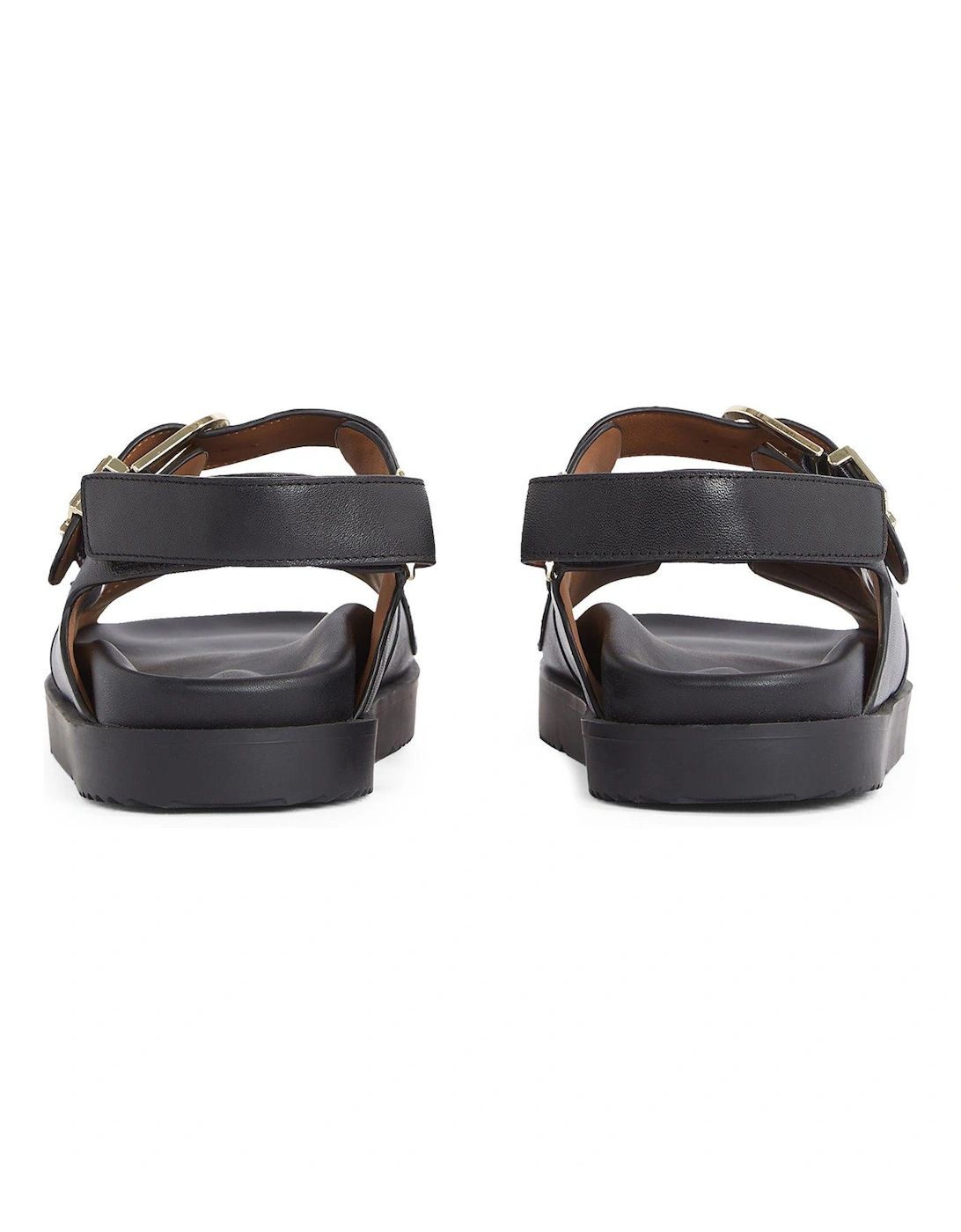 Leather Emblem Logo Sporty Sandal - Black