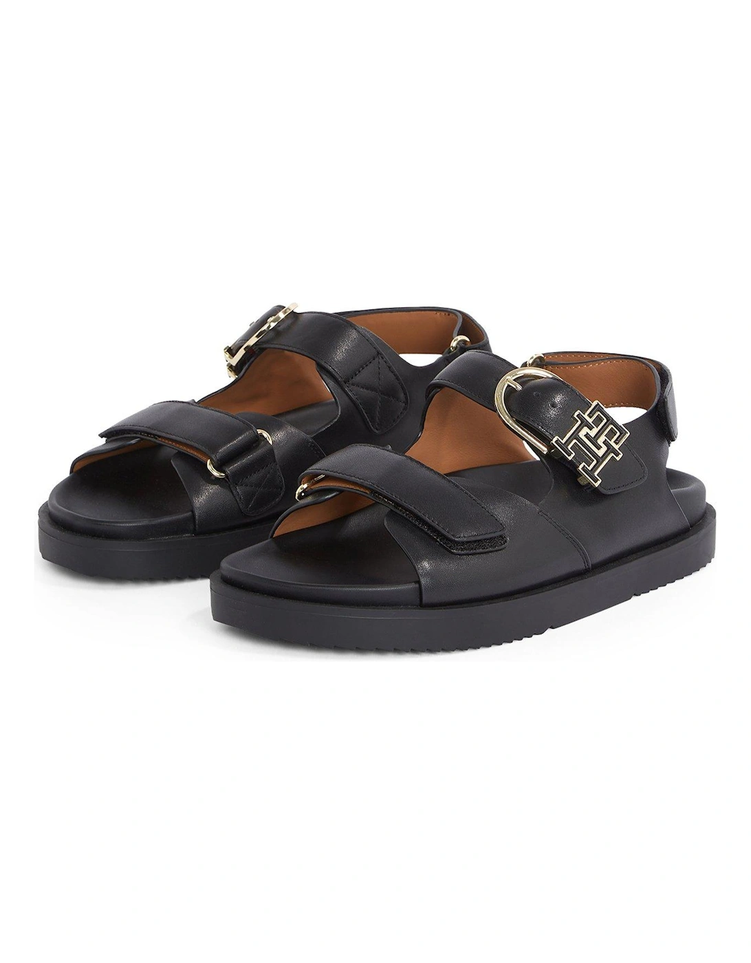 Leather Emblem Logo Sporty Sandal - Black