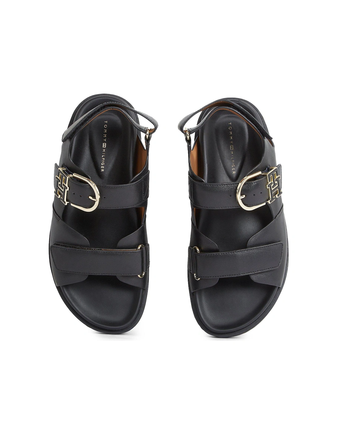 Leather Emblem Logo Sporty Sandal - Black