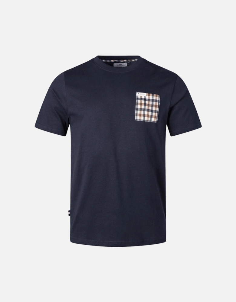 Cotton Check Pocket Navy T-Shirt