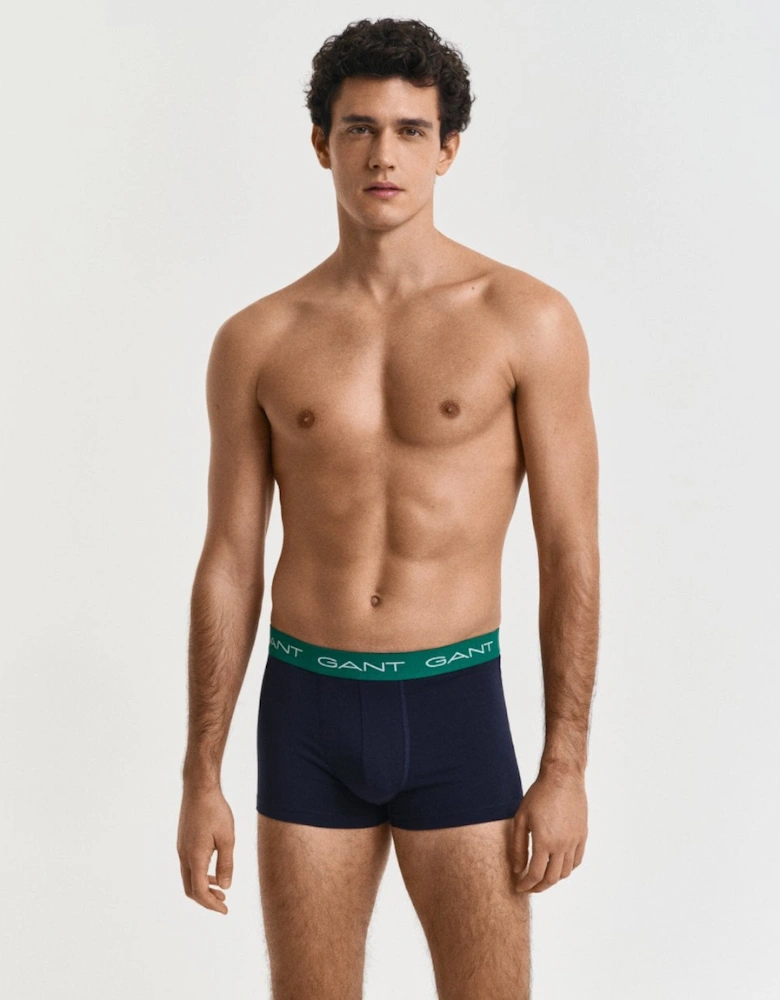 Mens Stretch Cotton Jersey Trunks with Coloured Waistbands 3-Pack