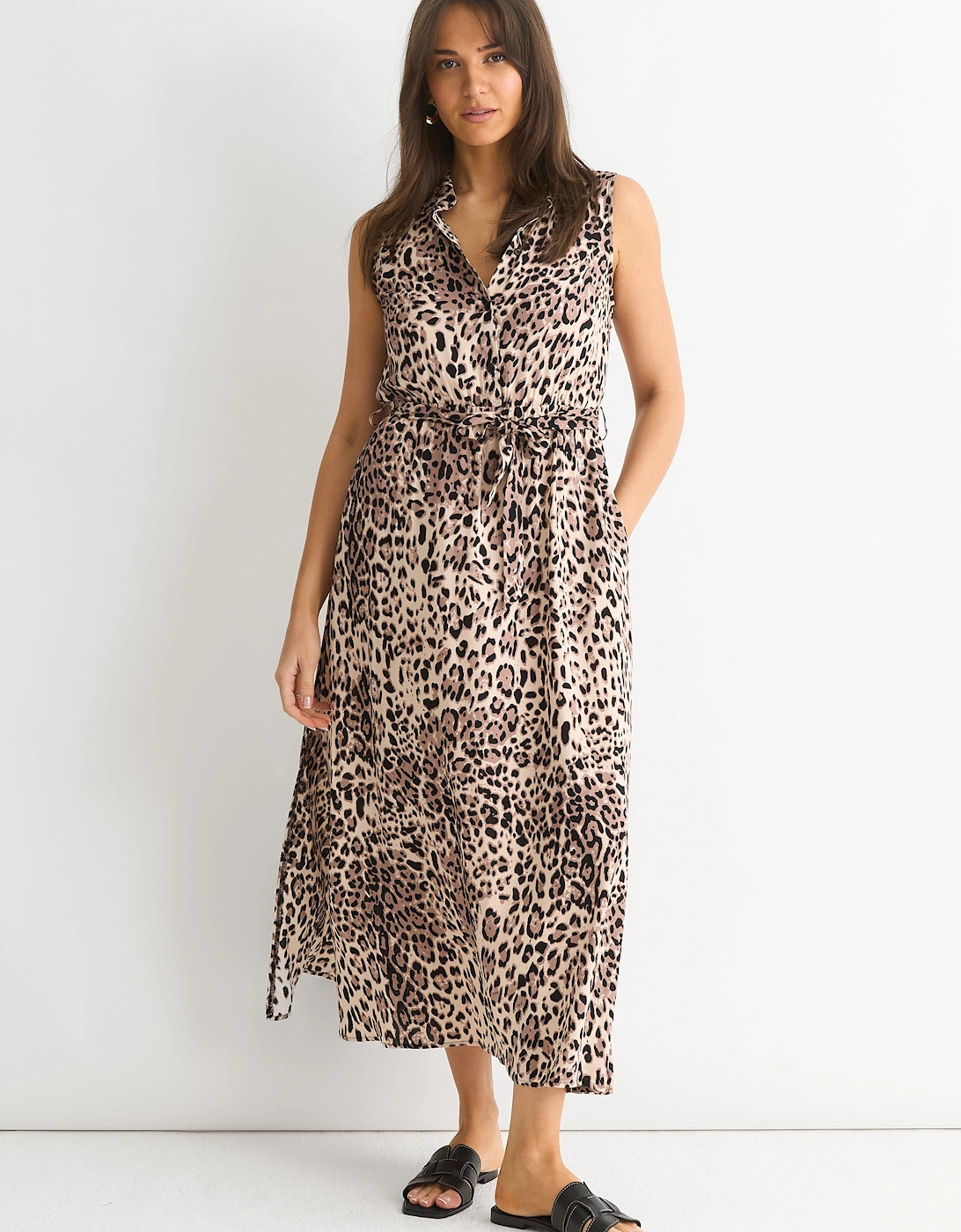 Gini London Women's Brown Animal Print Pocket Detail Shirt Dress - : 8 Size 8