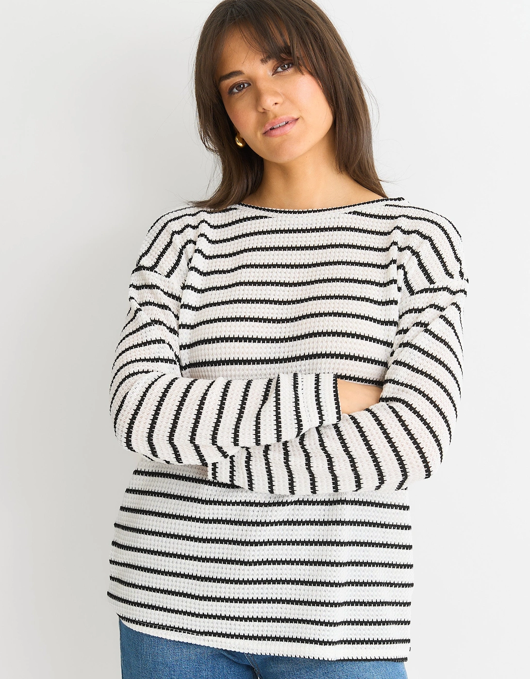 Gini London Women's Mono Stripe Oversized Knit Jumper - White - Size: 8/10