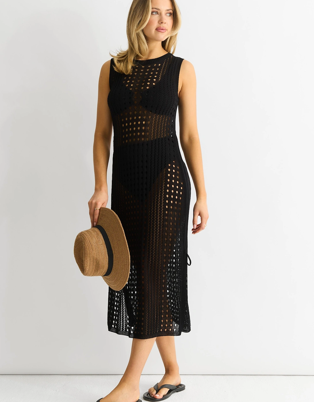 Gini London Women's Black Crochet Knit Bodycon Midi Dress - : 10 Size 10