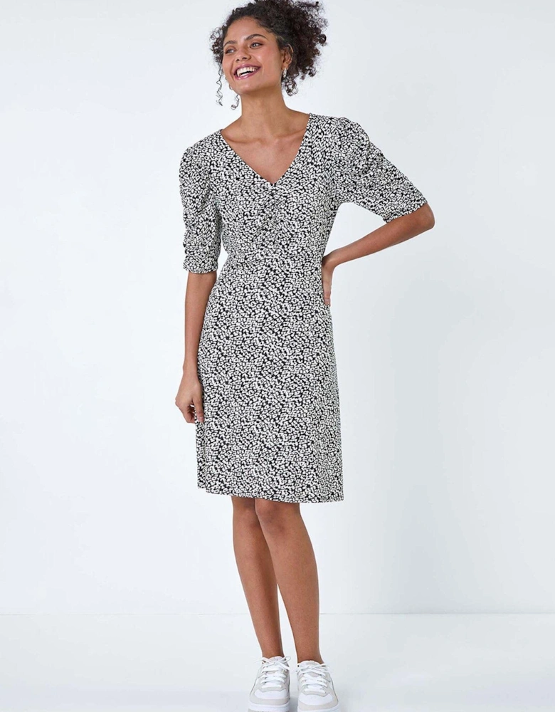 Ditsy Floral Ruched Puff Sleeve Dress