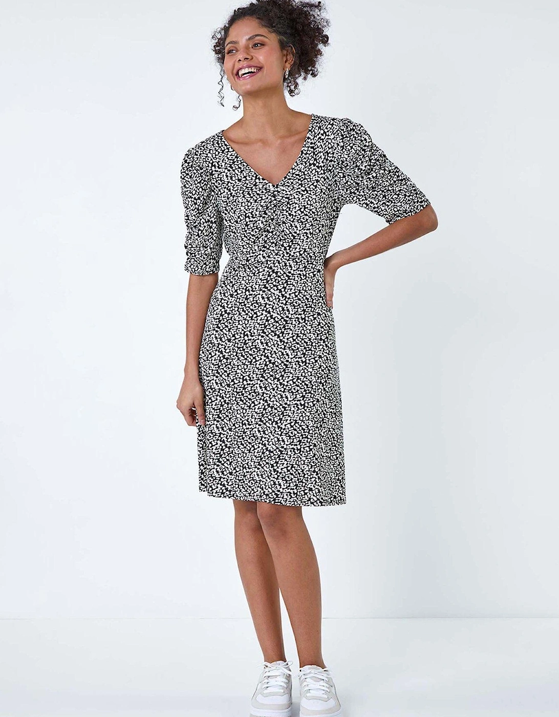 Ditsy Floral Ruched Puff Sleeve Dress, 2 of 1