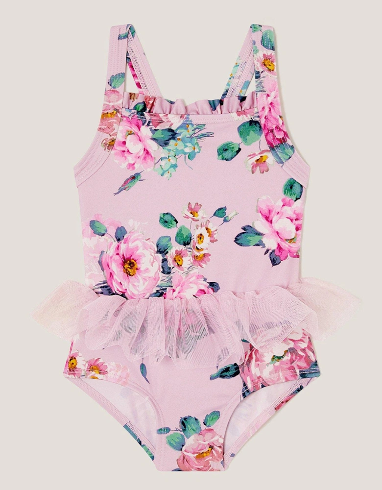 Baby Girls Peony Print Tutu Swimsuit - Pink