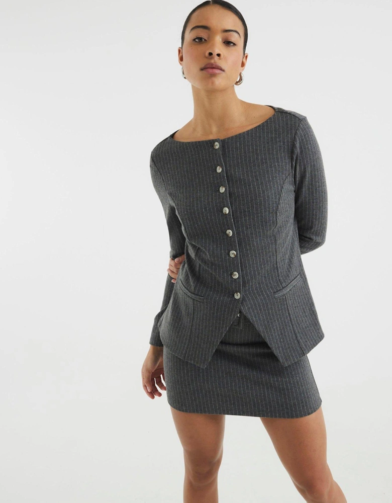 Pinstripe Long Sleeve Top - Grey