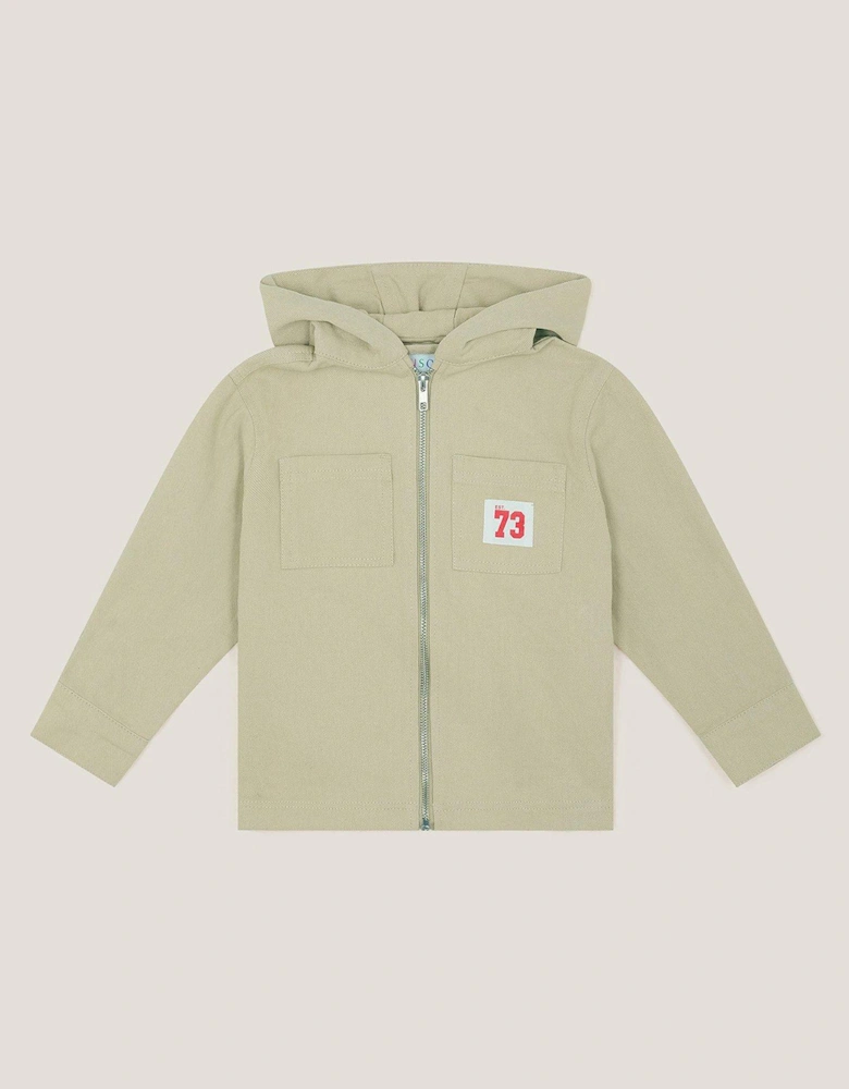 Boys Hooded Twill Shacket - Stone