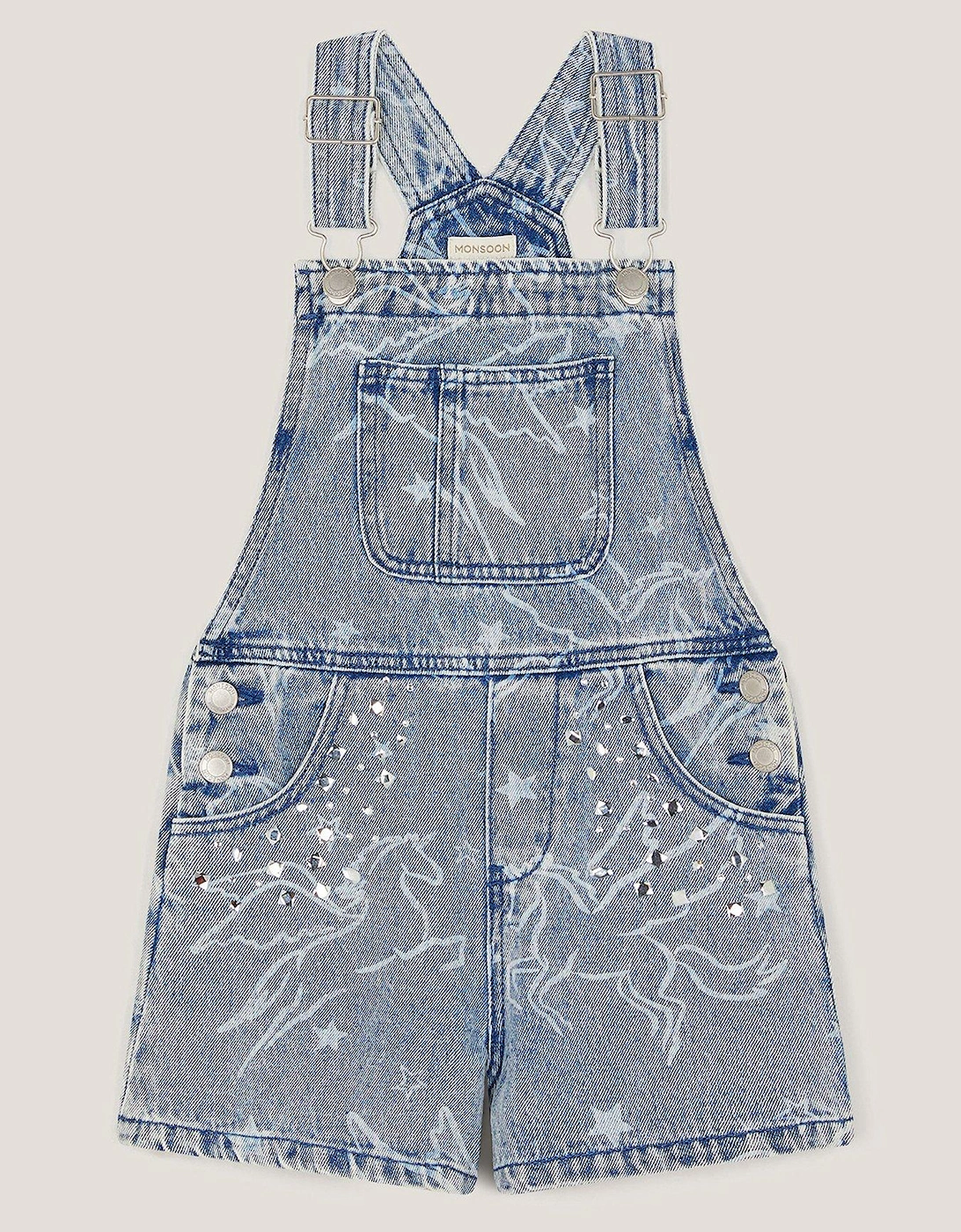 Girls Denim Unicorn Rhinestone Playsuit - Blue, 2 of 1