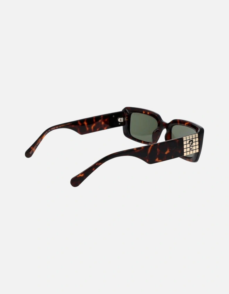 Rectangle Full-Rim Sunglasses with Green Lenses Women - Brown