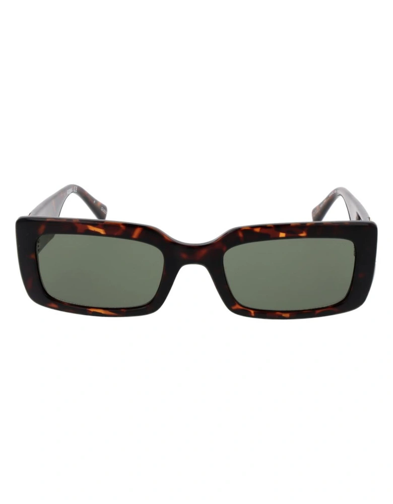 Rectangle Full-Rim Sunglasses with Green Lenses Women - Brown