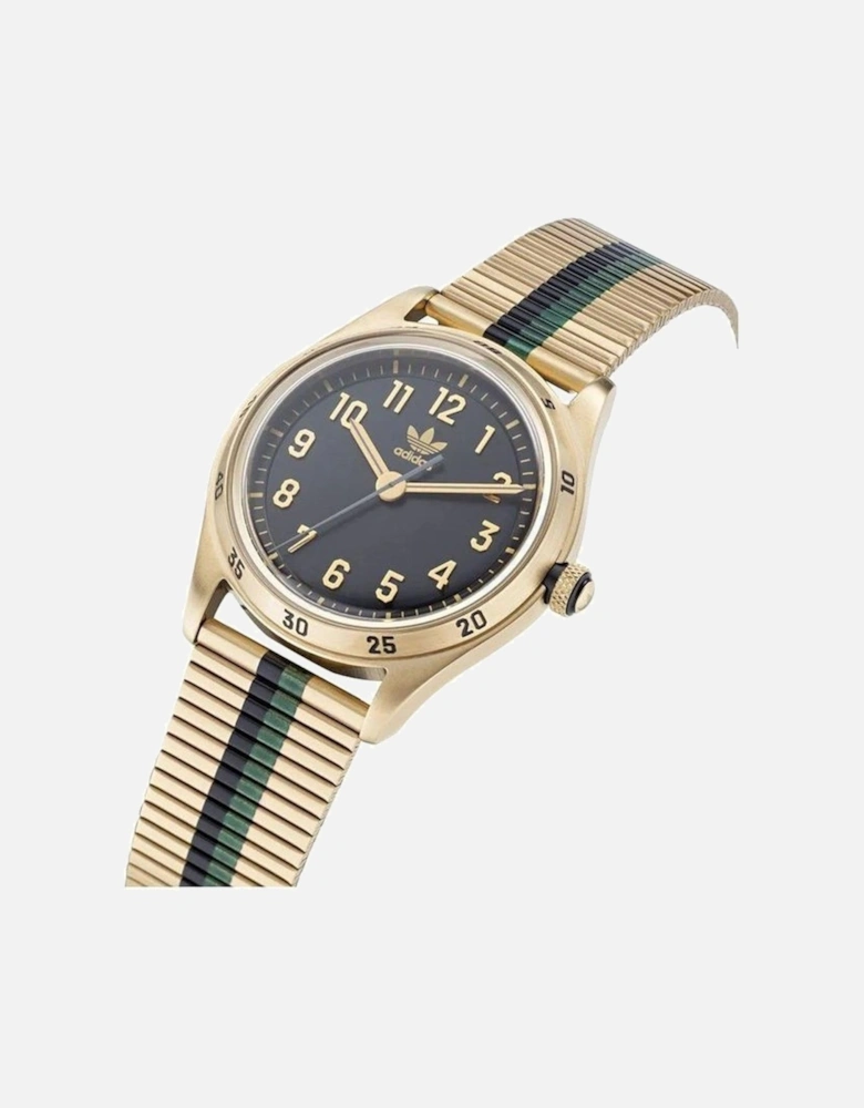 Quartz Stainless Steel Analog Watch with Black Dial Unisex - Gold