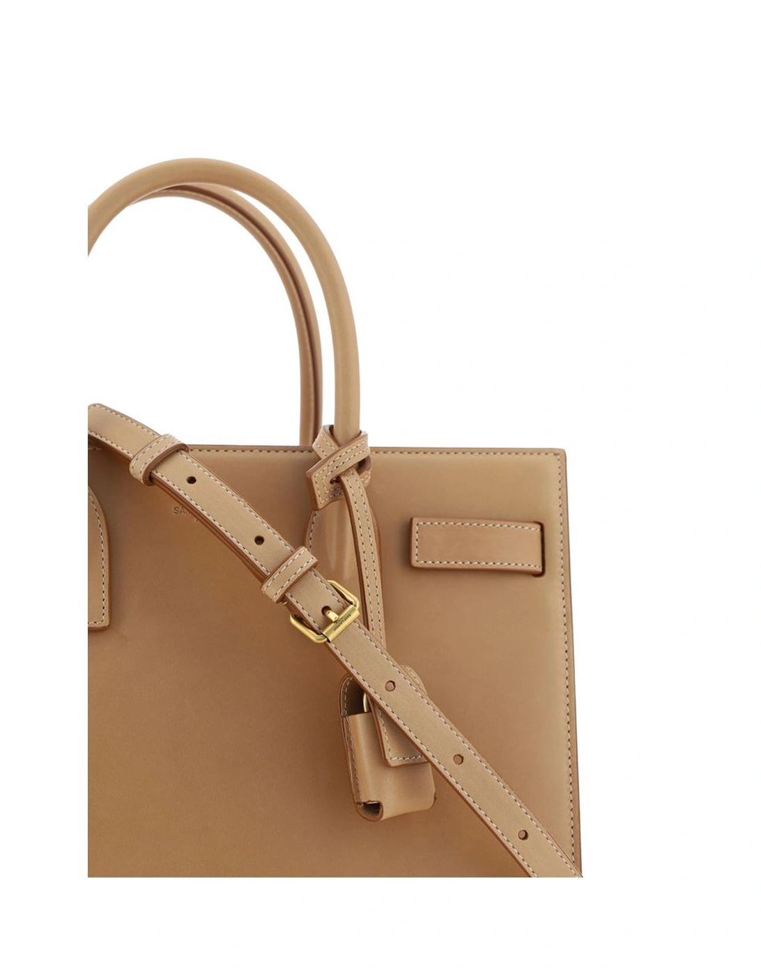 Leather Handbag with Martingale Detail and Brass Padlock Women - Beige