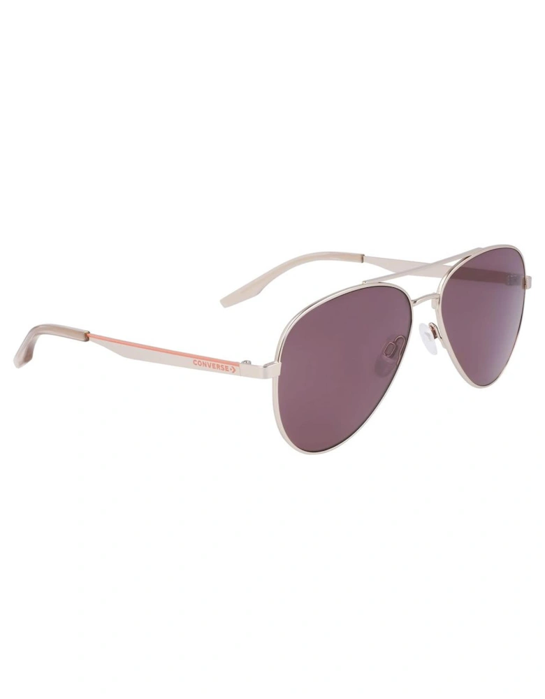 Metal Sunglasses with Pink Lenses Unisex - Gold