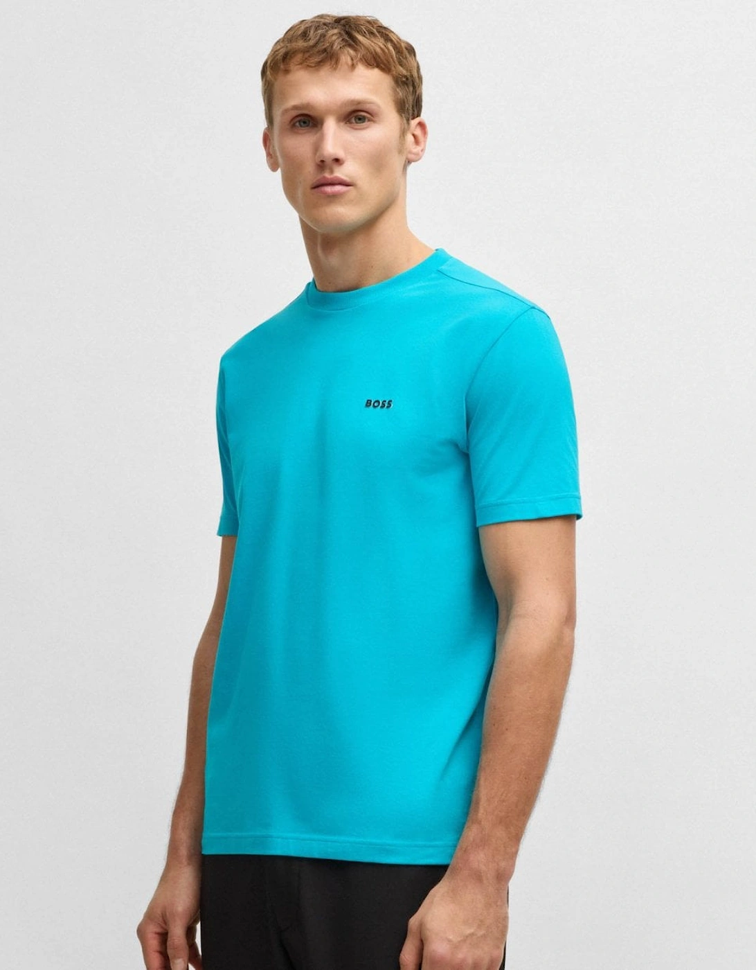 Hugo Boss Men's Blue Boss Green Tee Stretch Cotton T-Shirt With Contrast Logo - - : 40/Regular L