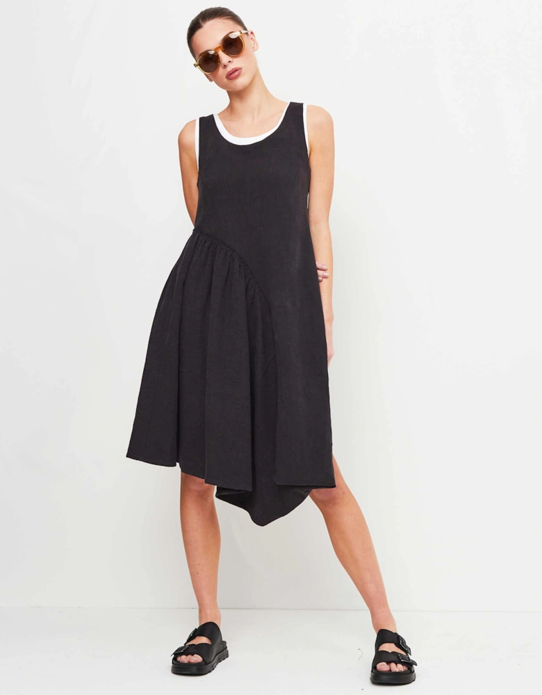 Ramie Asymmetric Midi Dress