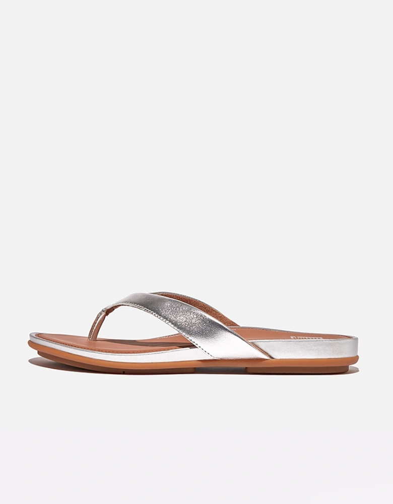 Women's Gracie Leather Flip-Flops Silver