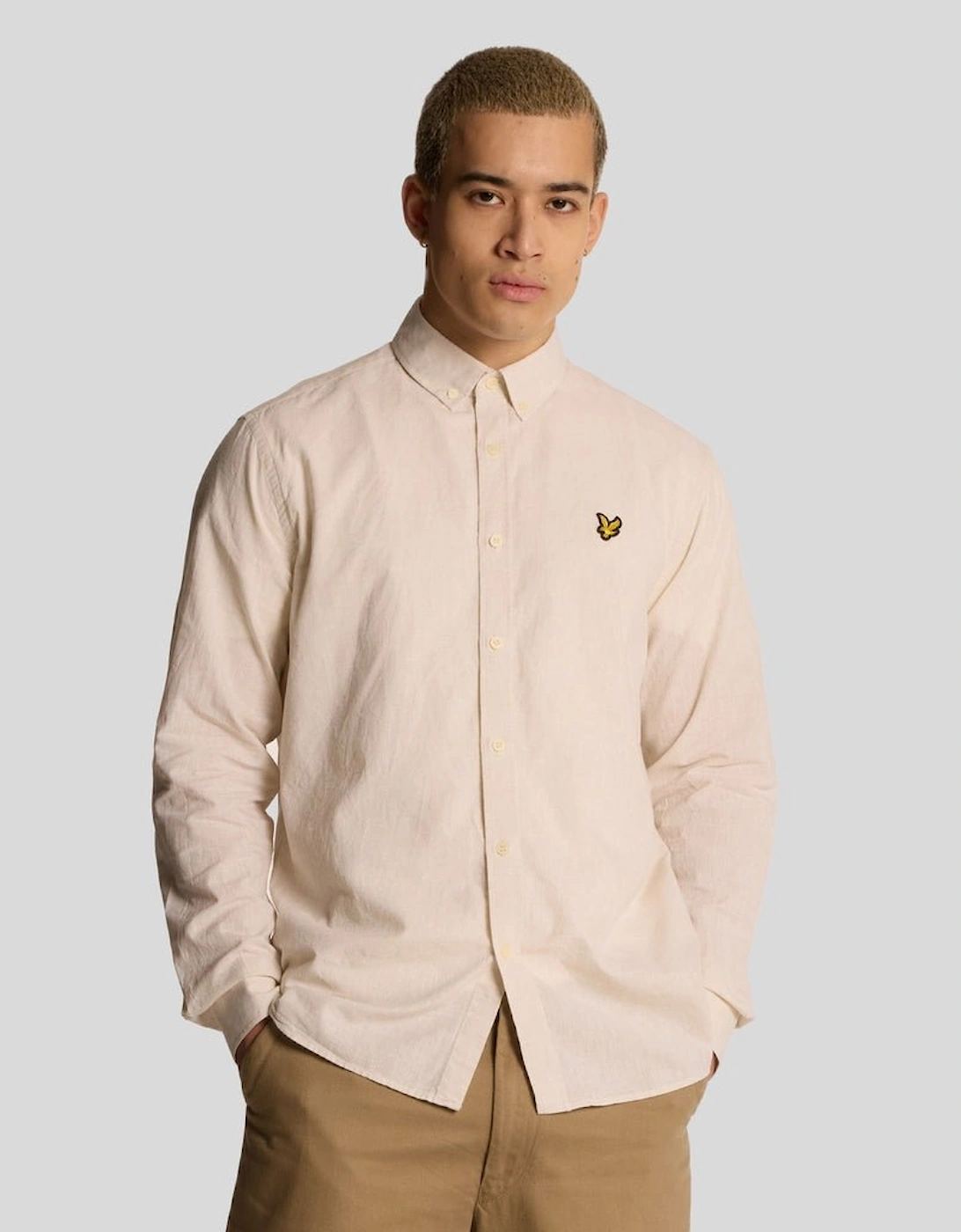 Lyle And Scott Men's Linen Blend Oxford Shirt - Cream - Size: Regular/36