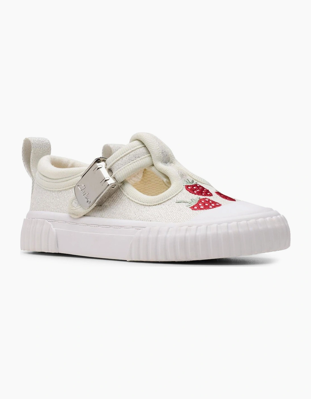 Clarks Girls White 'S Foxing Berry T Infant Canvas Shoes  (Standard) 6.5/F Kids