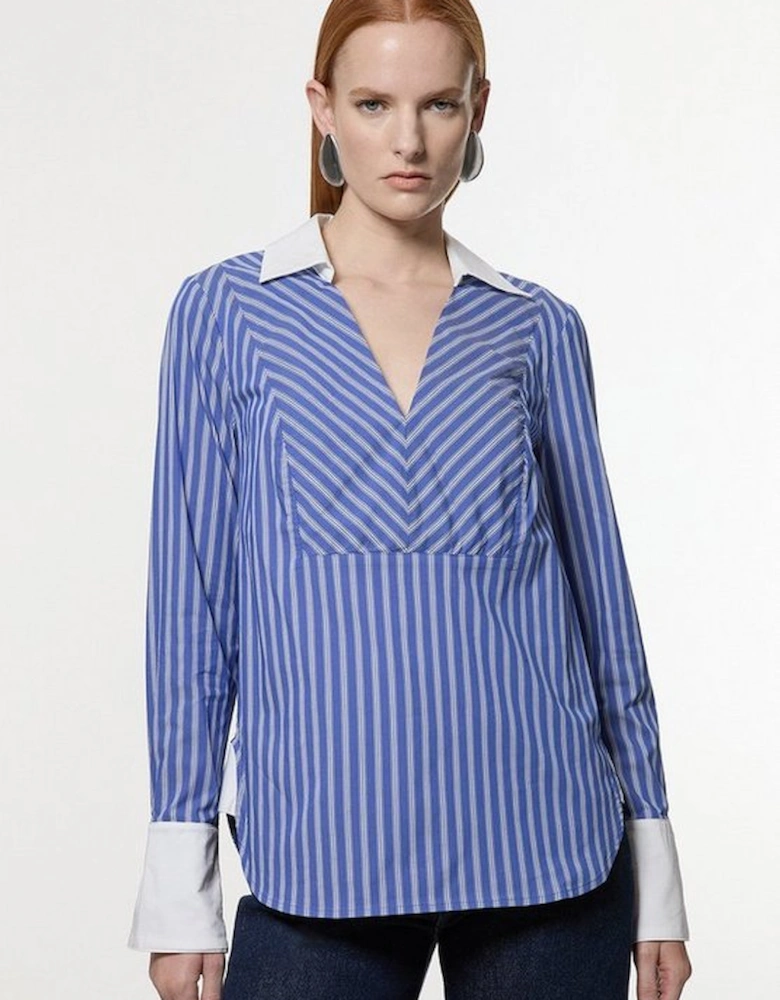 Contrast Cuff And Collar Tailored Stripe Shirt