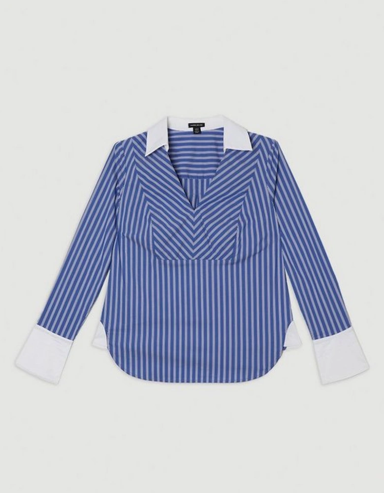 Contrast Cuff And Collar Tailored Stripe Shirt