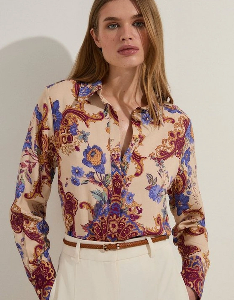 Premium Viscose Linen Paisley Border Print Woven Shirt