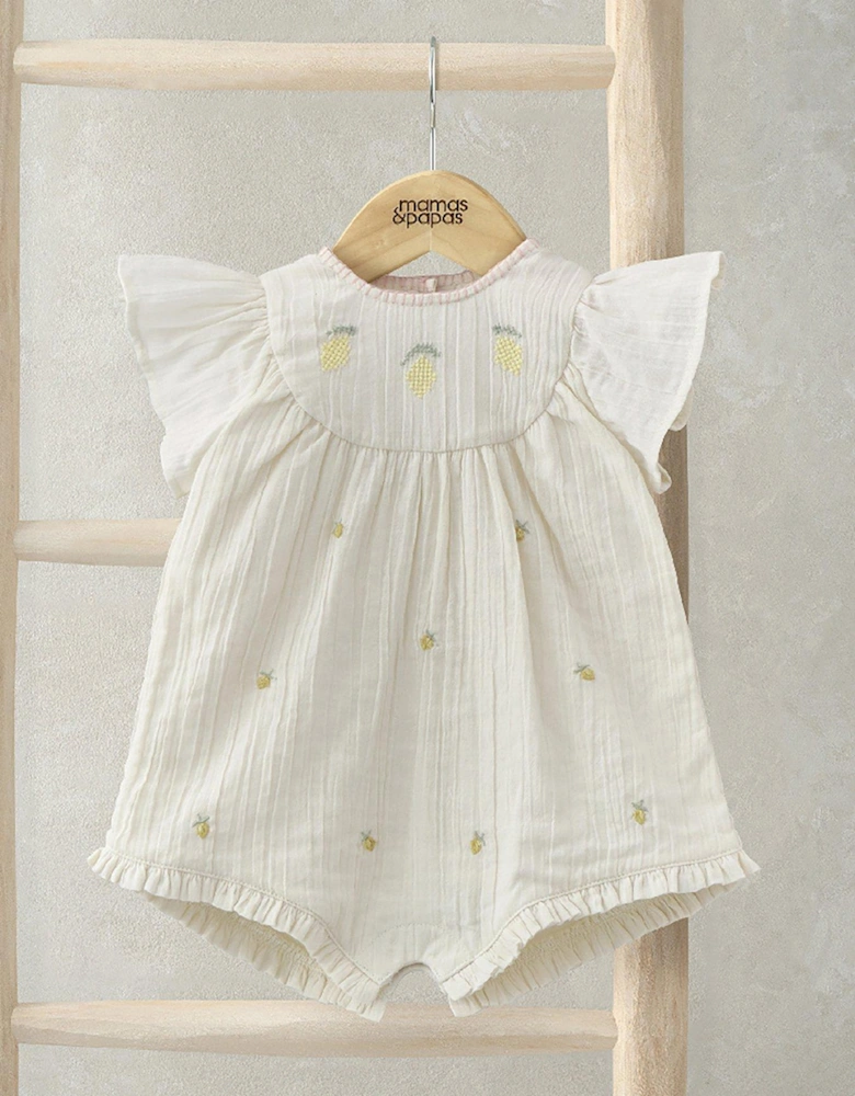 Baby Girls Lemon Embroidered Romper - Yellow