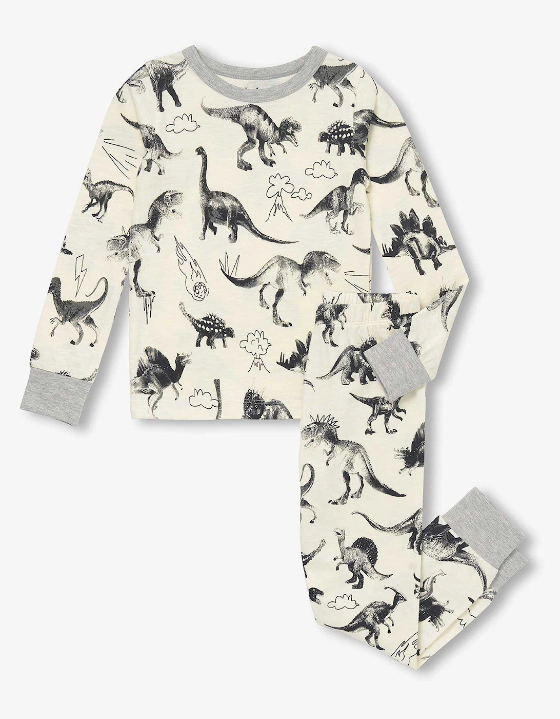 Boys Dino Extinction Stretch Cotton Pyjama Set - Cream, 2 of 1