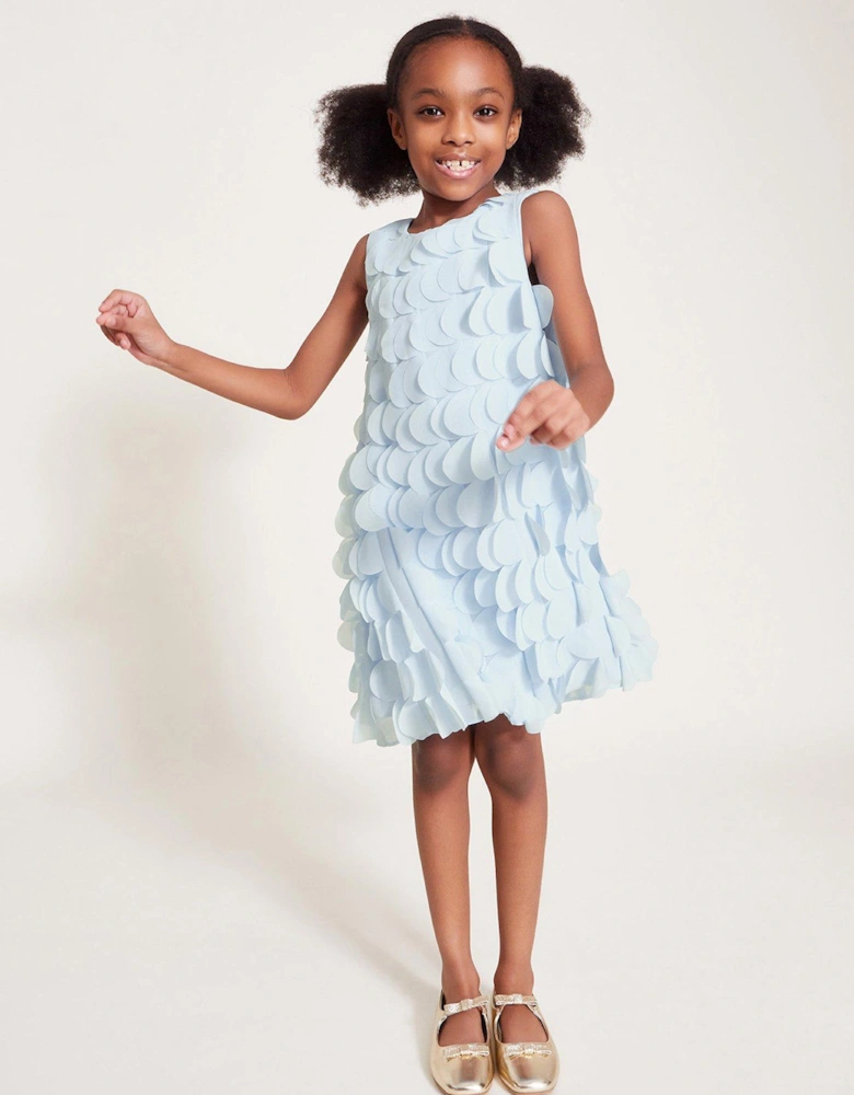 Girls Jazzy Scallop Frill Shift Dress - Blue