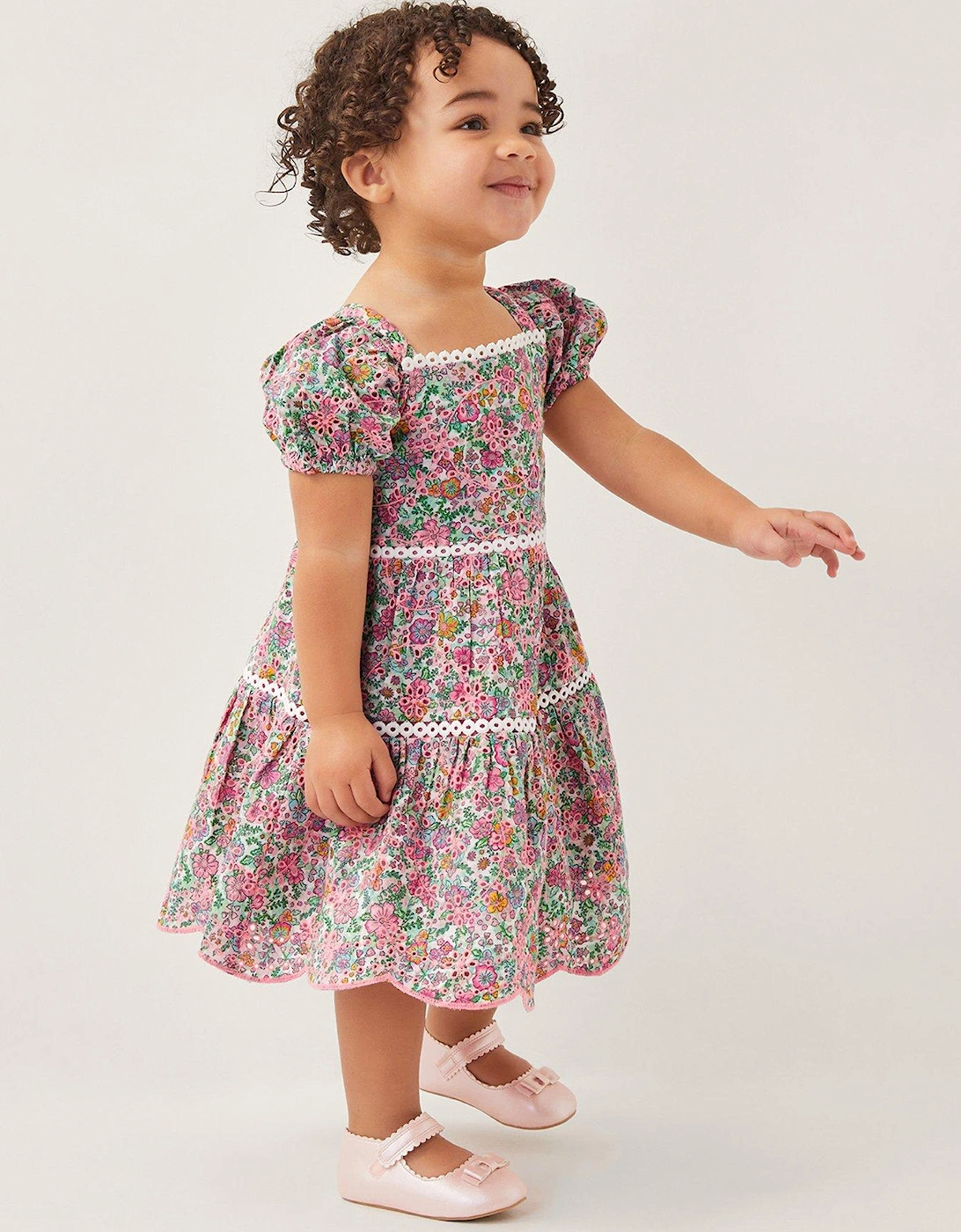 Baby Girls Broderie Floral Puff-Sleeve Dress - Pink, 2 of 1