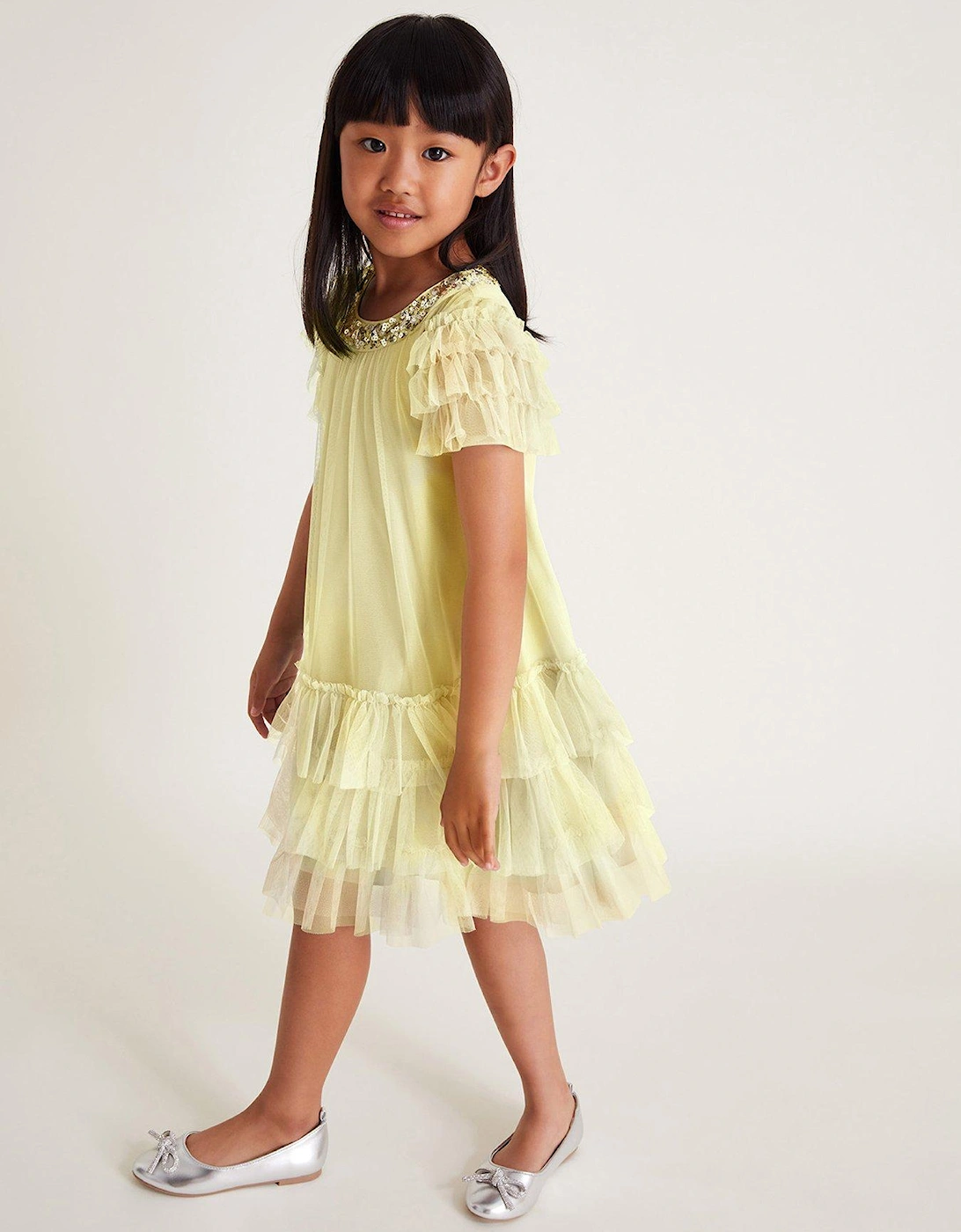 Girls Alexandria Sequin Ruffle Tulle Swing Dress - Light Yellow, 2 of 1