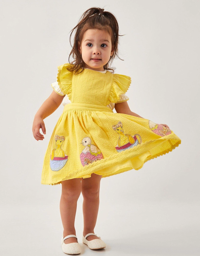 Baby Girls Duck Pinafore Dress - Yellow