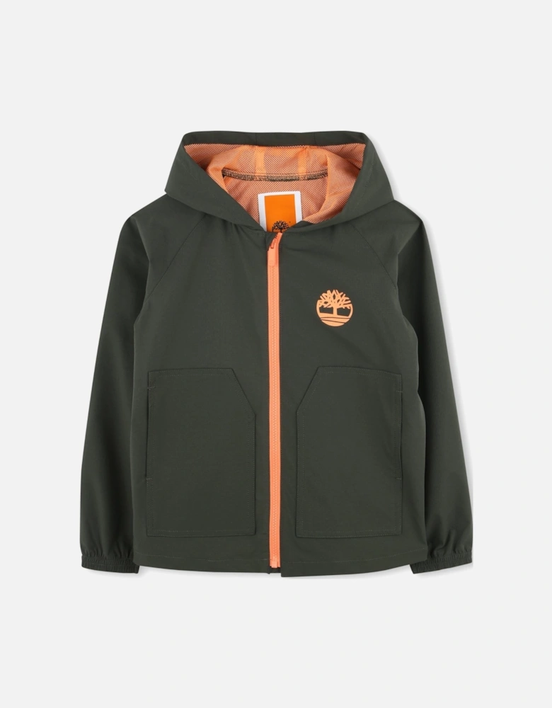 Boys Khaki Green Logo Windbreaker Jacket