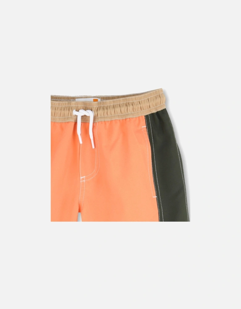 Boys Orange and Khaki Green Swim Shorts