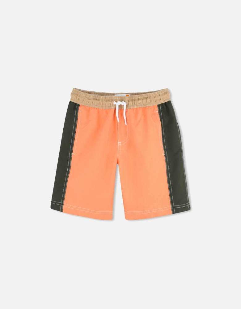 Boys Orange and Khaki Green Swim Shorts