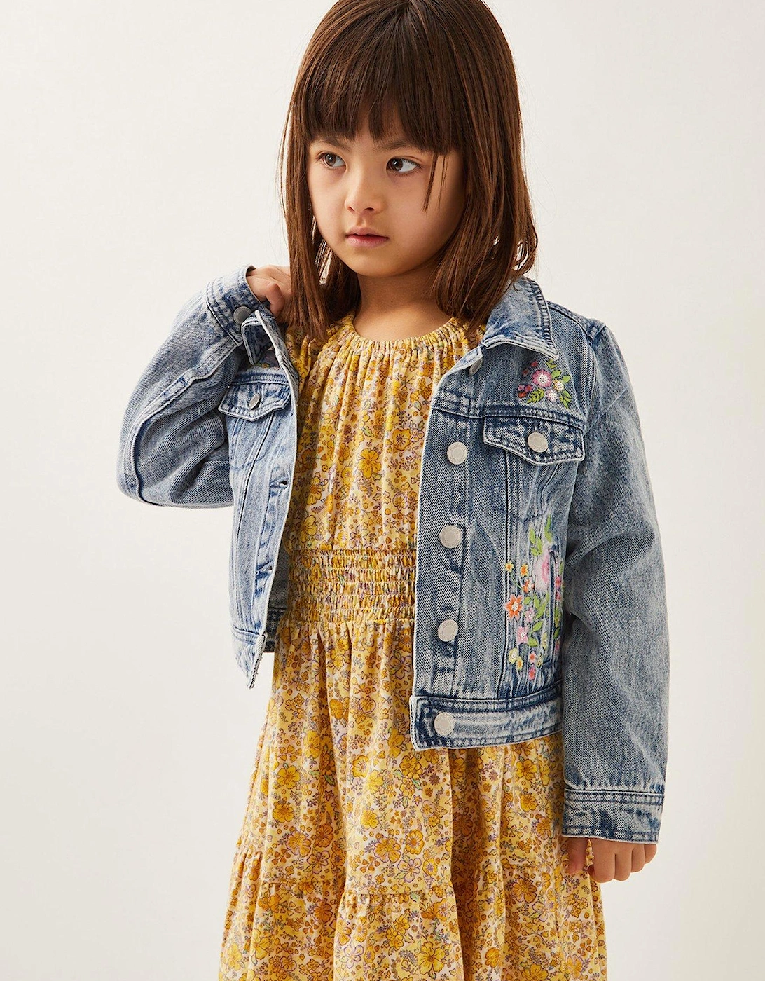 Girls Sequin Floral Embroidered Denim Jacket - Blue, 2 of 1