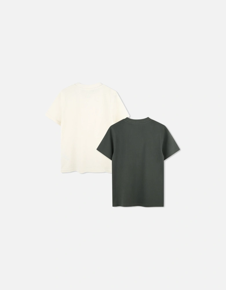 Boys Khaki Green Logo 2 Pack Tops