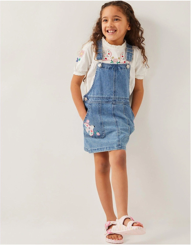 Girls Denim Dungaree Pinafore Dress - Blue