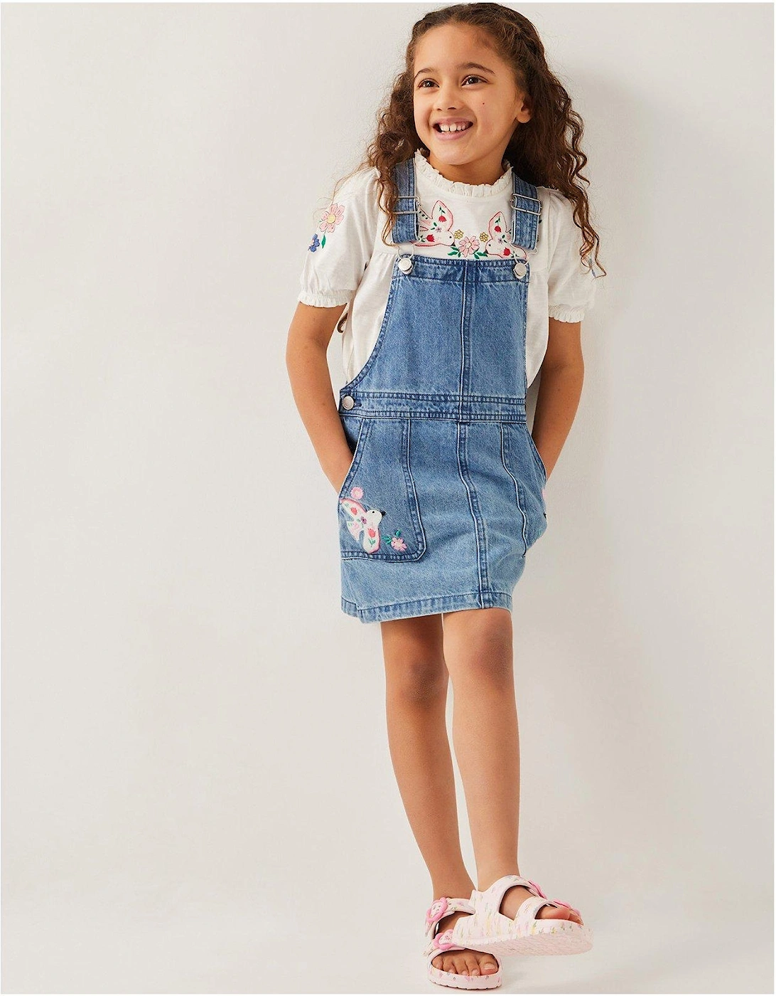 Girls Denim Dungaree Pinafore Dress - Blue, 2 of 1