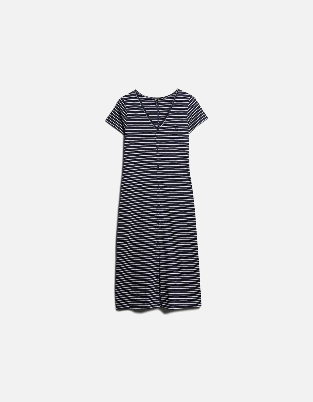 Women's Short Sleeve Button Thru Jersey Midi Navy Optic Stripe