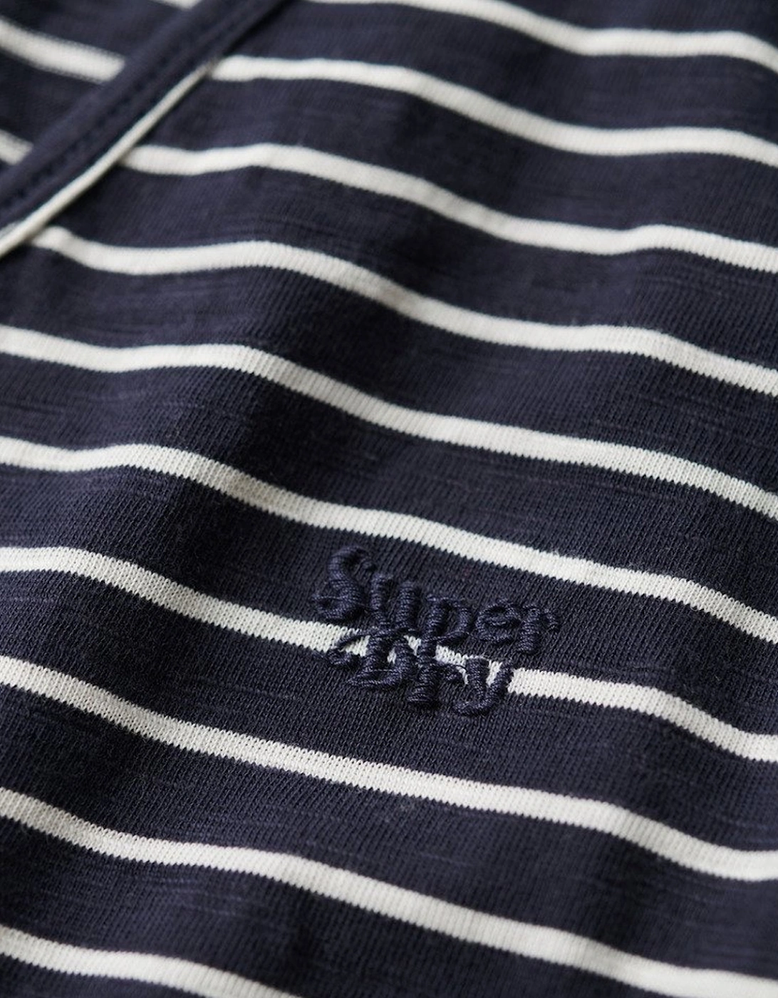 Women's Short Sleeve Button Thru Jersey Midi Navy Optic Stripe