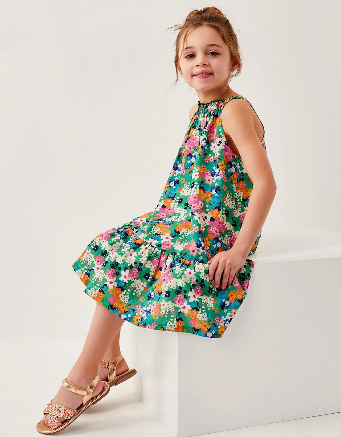 Girls Ditsy Floral Swing Dress - Green, 2 of 1